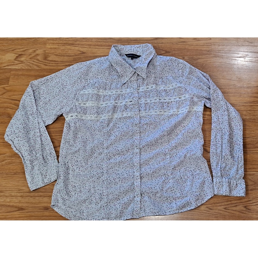 Small Womans Western Snap Button Long Sleeve Purple Floral Prairie Style Shirt